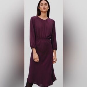 Wilfred Aritzia Women's Burgundy Long Sleeve Dress with Silk Trim Size Medium